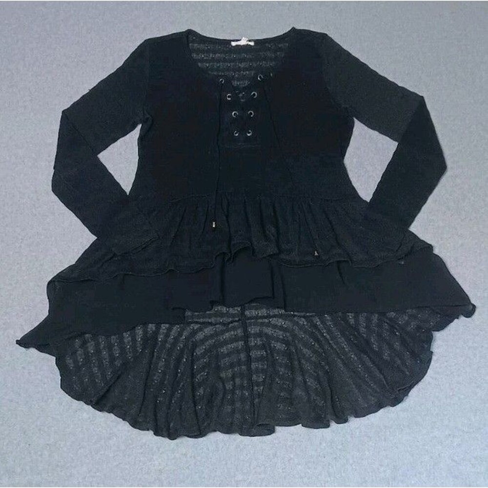 Maurices Lace Up Tiered Ruffled Tunic M Black Whimsigoth Witchy Dark Fairy Goth